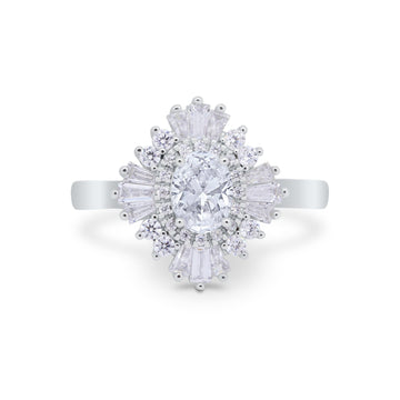 Art Deco Vintage Oval Halo Wedding Ring Simulated CZ 925 Sterling Silver